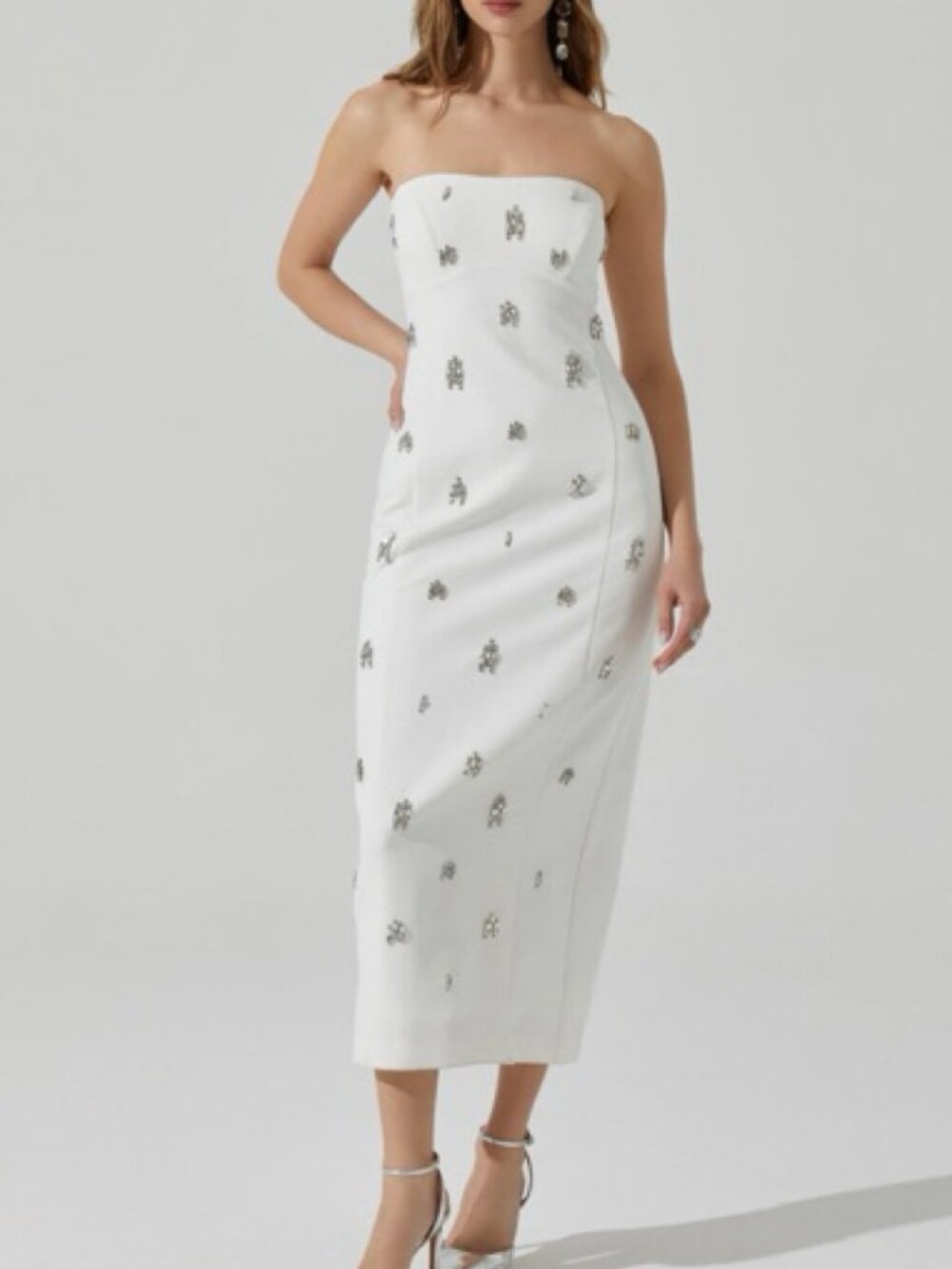 ASTR The Label Camryn Embellished Strapless Midi Dress
